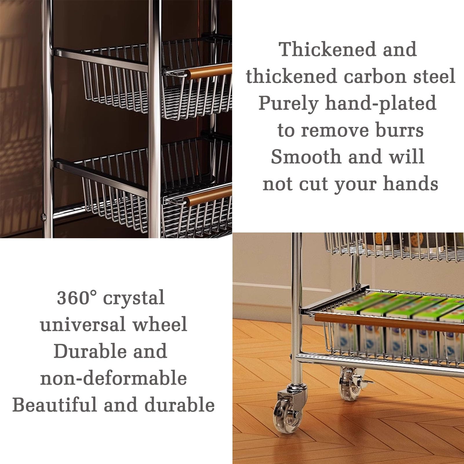 Genérico Carrito Multiusos de Metal de 4 Niveles con Ruedas: estantería de Almacenamiento móvil, fácil de Montar, Ideal para Cocina, baño, Oficina y balcón. Carrito de Almacenamiento Abierto con Capa