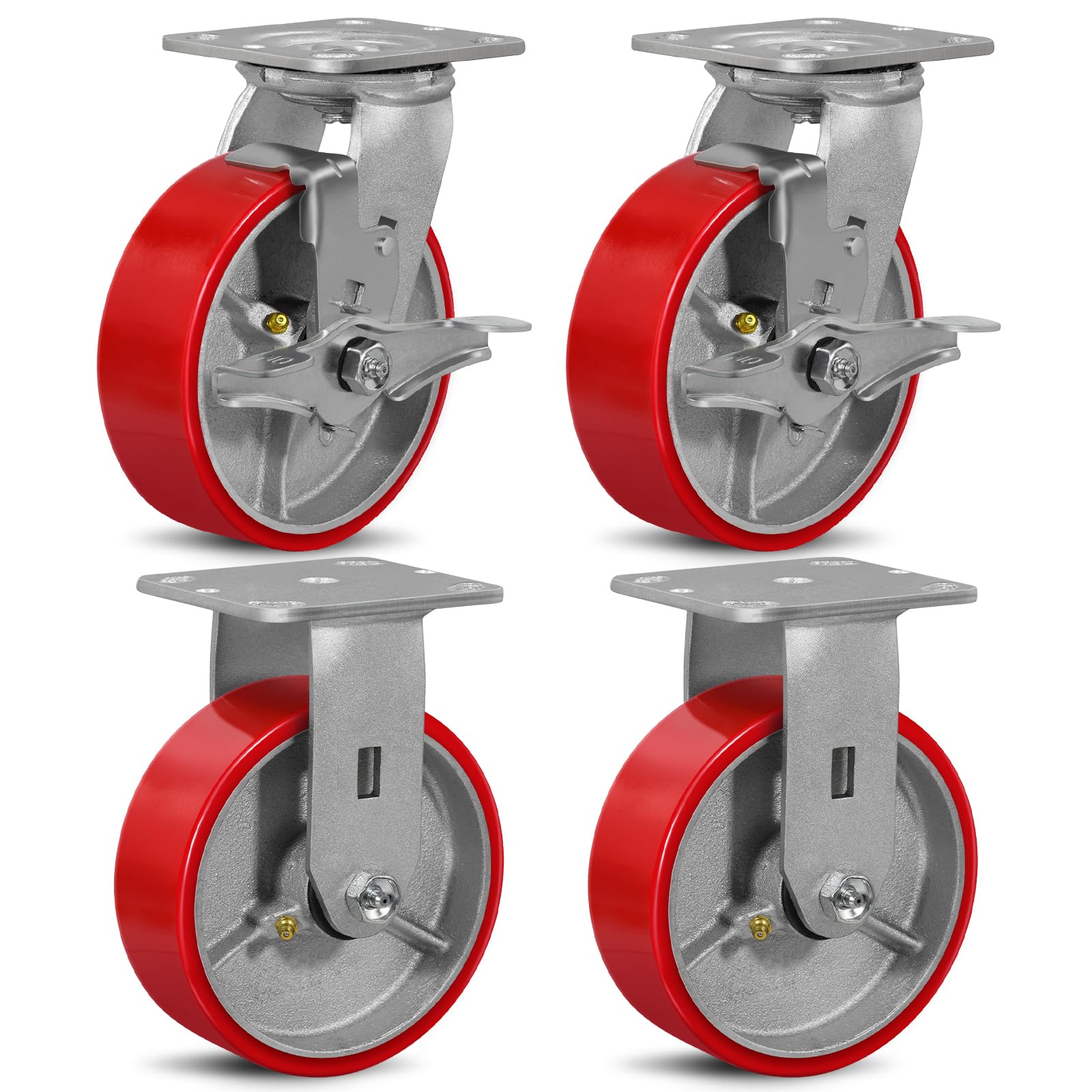 Heavy Duty Plate Casters - 4 Wheels, Brake & Swivel -29