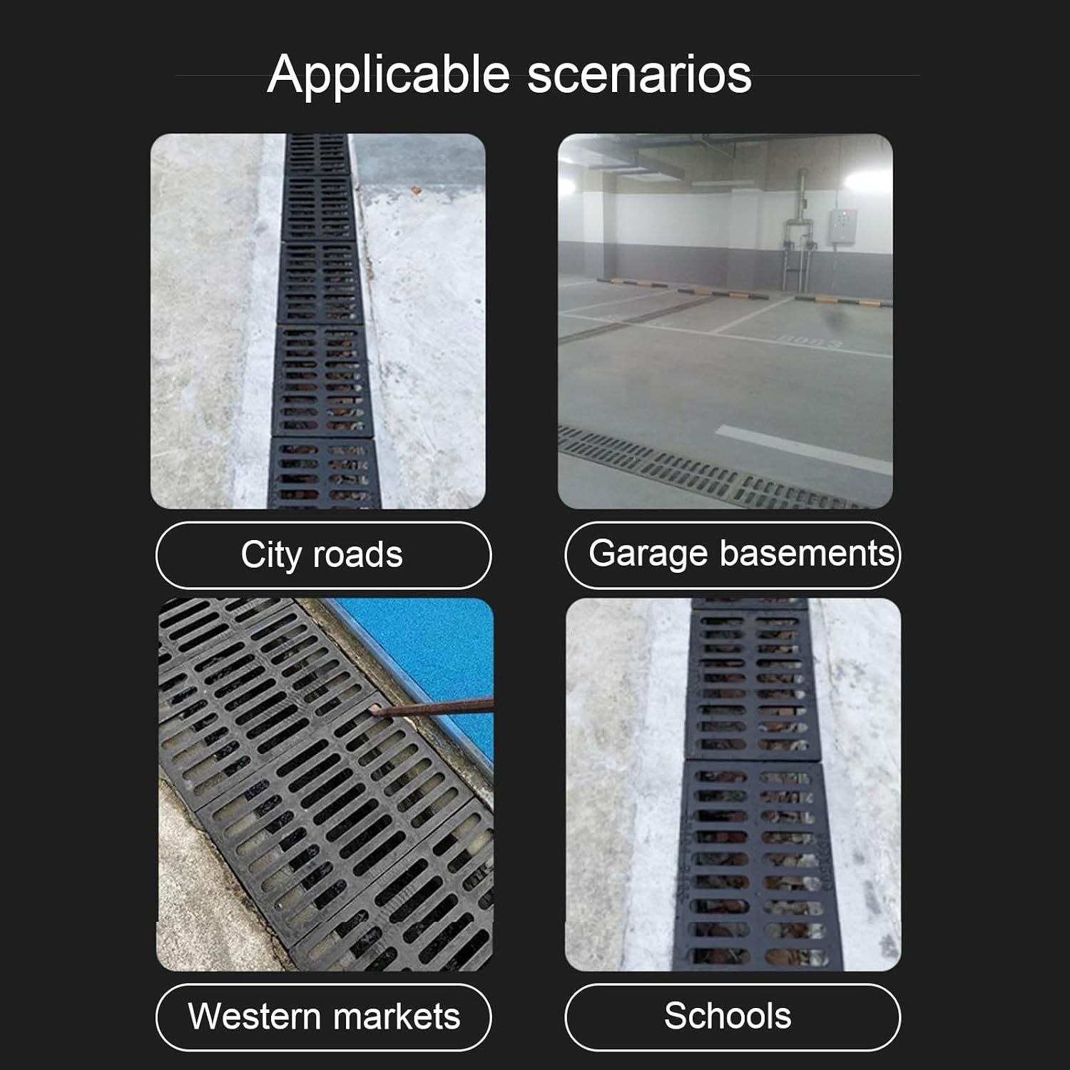 Heavy-Duty Cast Iron Drainage Grate, Rectangular Gully Cover, Class B Manhole Lid, High-Performance Metal Drainage Grille (50 x 25cm / 19.6 x 9.8in)