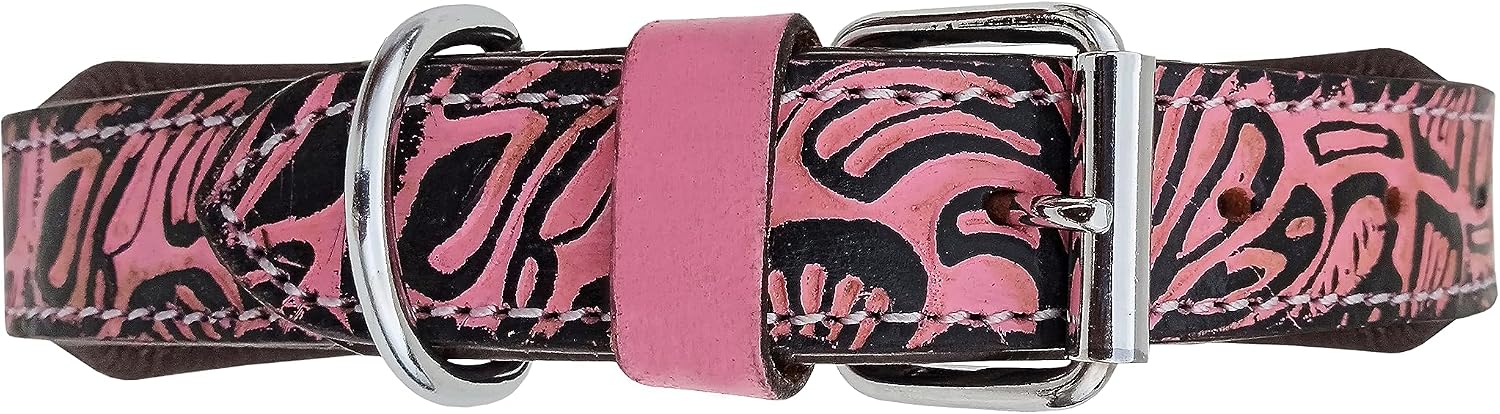 Affilare Leather Dog Collar Western Style Heavy Duty Tooled Padded for Puppies and Big Dogs 10AB134-S