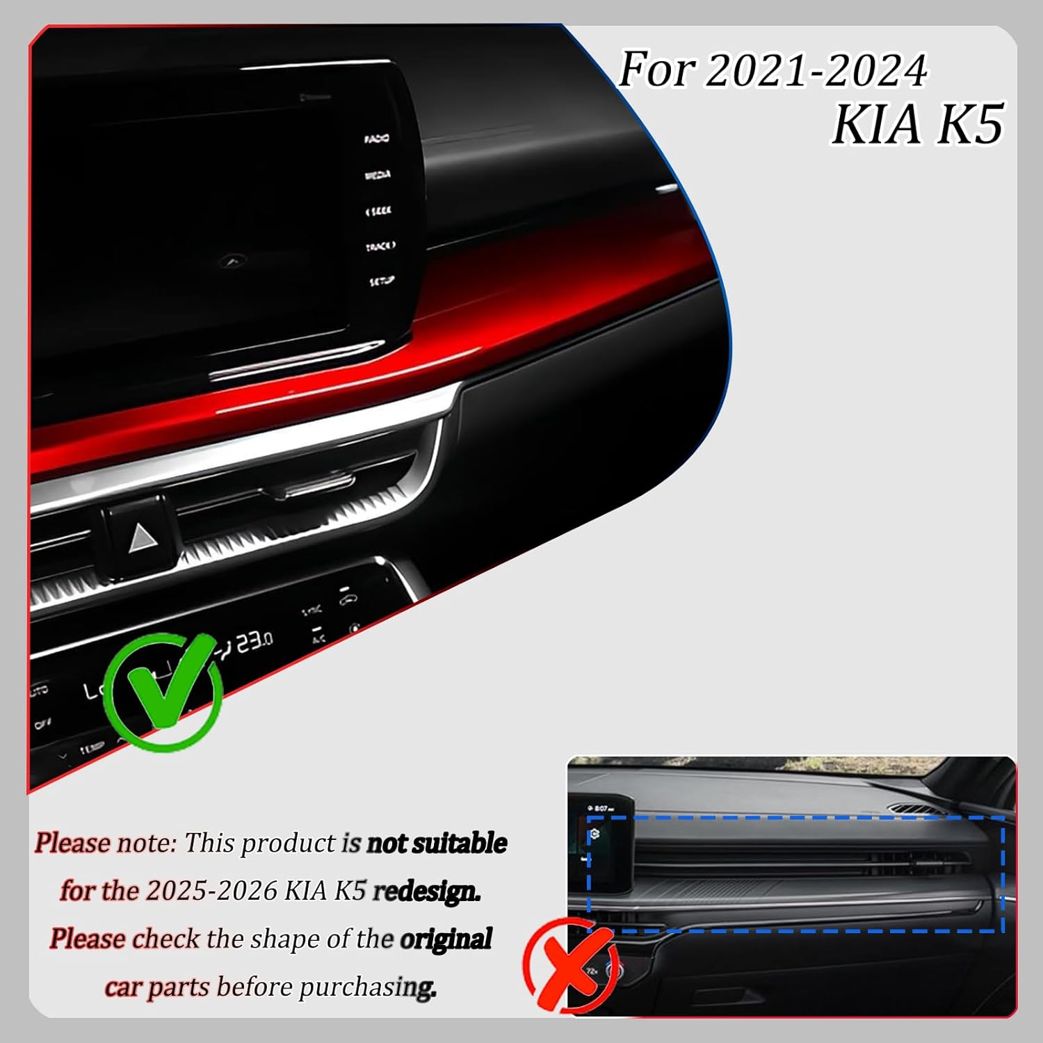 Center Contro Side Trim, for Kia K5 2021 2022 2023 2024, Dashboard Center Contro Trim Car Sport Accessories - Wine Red