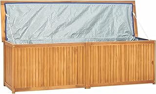 Outdoor Storage Box, Natural Teak Wood Deck Box with Waterproof Lining, 68.9 x 19.7 x 21.7 inches, for Patio, Garden, or Balcony