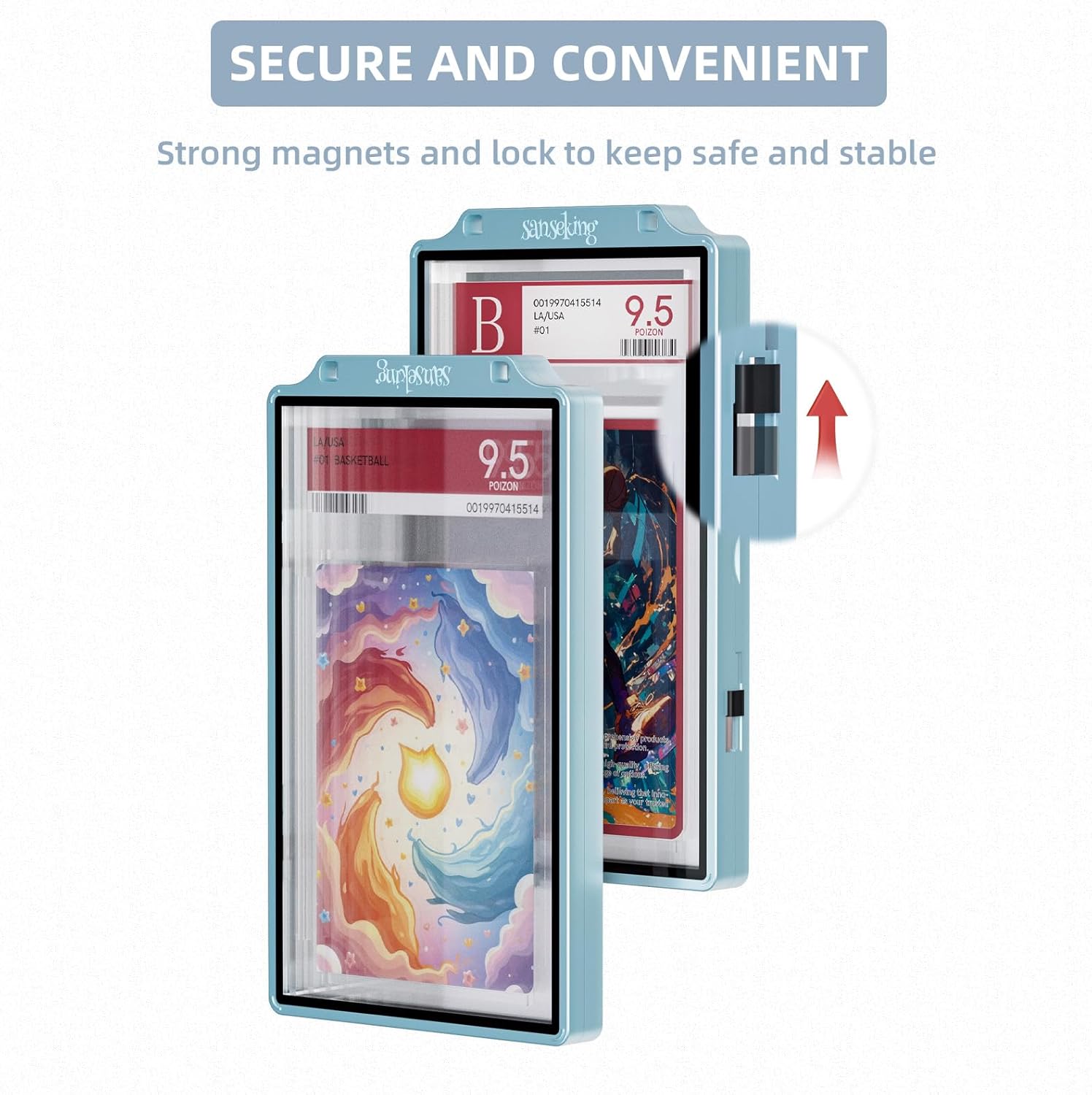 Graded Card Guard Case for BGS Slab Case for Graded Cards Metal Magnetic UV Protection Stackable Graded Card Slab Guard Glass Display Bumper Fit RPA Slabs Mags (Ice Blue,55PT)