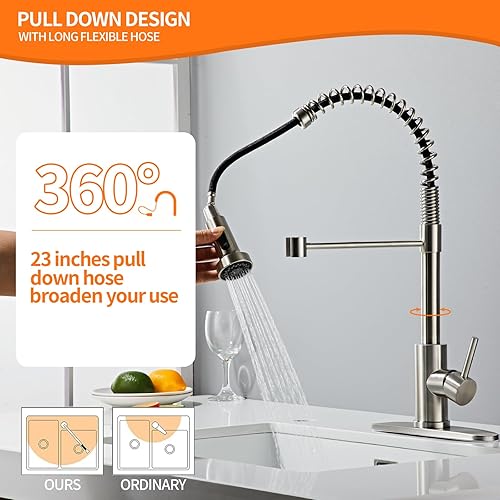 Miniatura 4 de Grifos de cocina, grifo de cocina de níquel cepillado con rociador extraíble, resorte industrial de una sola manija, grifo de fregadero de cocina de