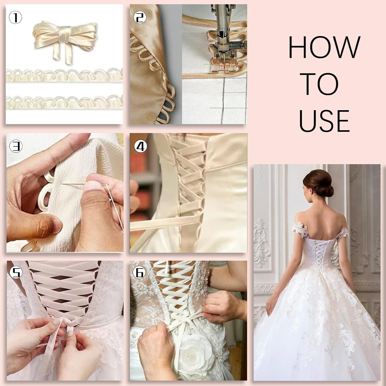 Adjustable Fit Satin Corset Back Kit Women's Wedding Dress Corset Kit Loops Fit Lace up for Prom Form Dress - Image 3