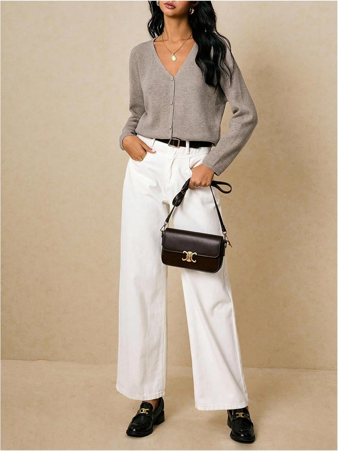 MakeMeChic Women's Lightweight Cardigan Loose Fit Button Down V Neck Long Sleeve Dressy Knit Tops - Image 5