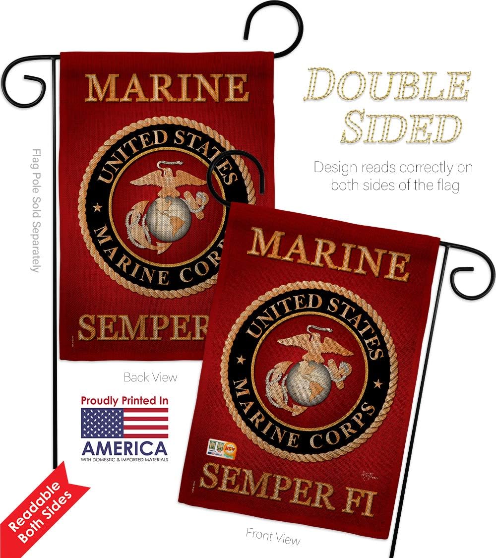 Marine Corps Burlap Garden Flag - Pack Armed Forces USMC Semper Fi United State American Military Veteran Retire Official USA Vintage Applique - House Banner Small Yard Gift Double-Sided 13 X 18.5