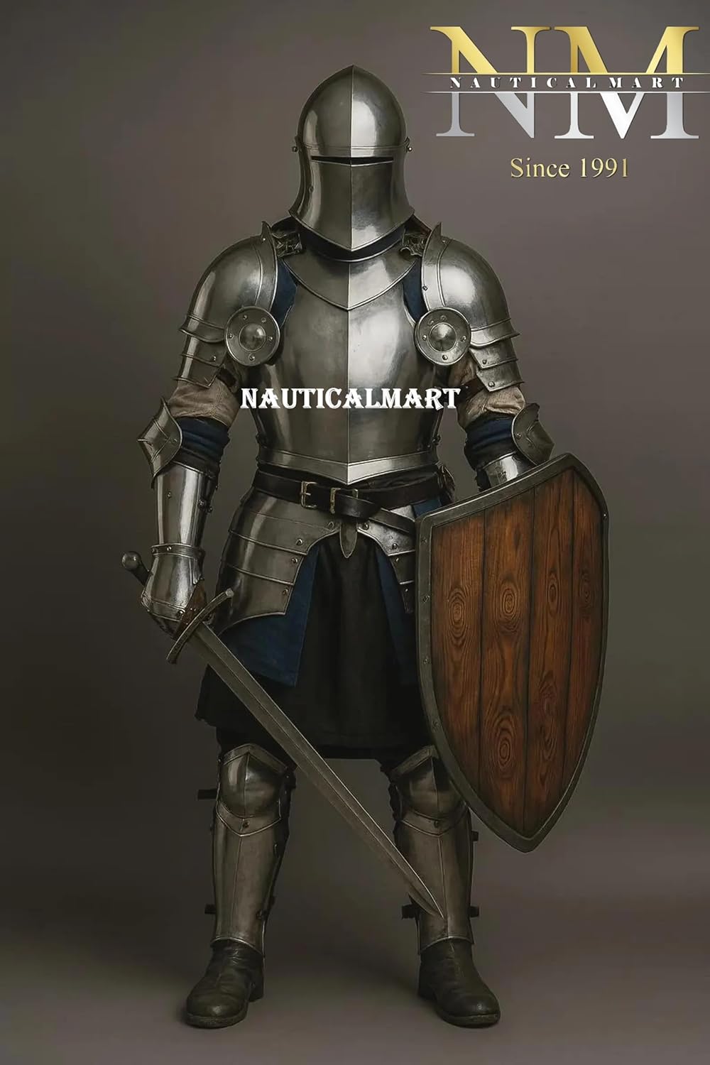 NauticalMart Medieval Knight Full Suit Of Armor- Barbuta Full Body Plate Armor Wearable Crusader Costume15th Century Italian Suit Perfect For LARP, Cosplay Event's, Halloween & Theater Act