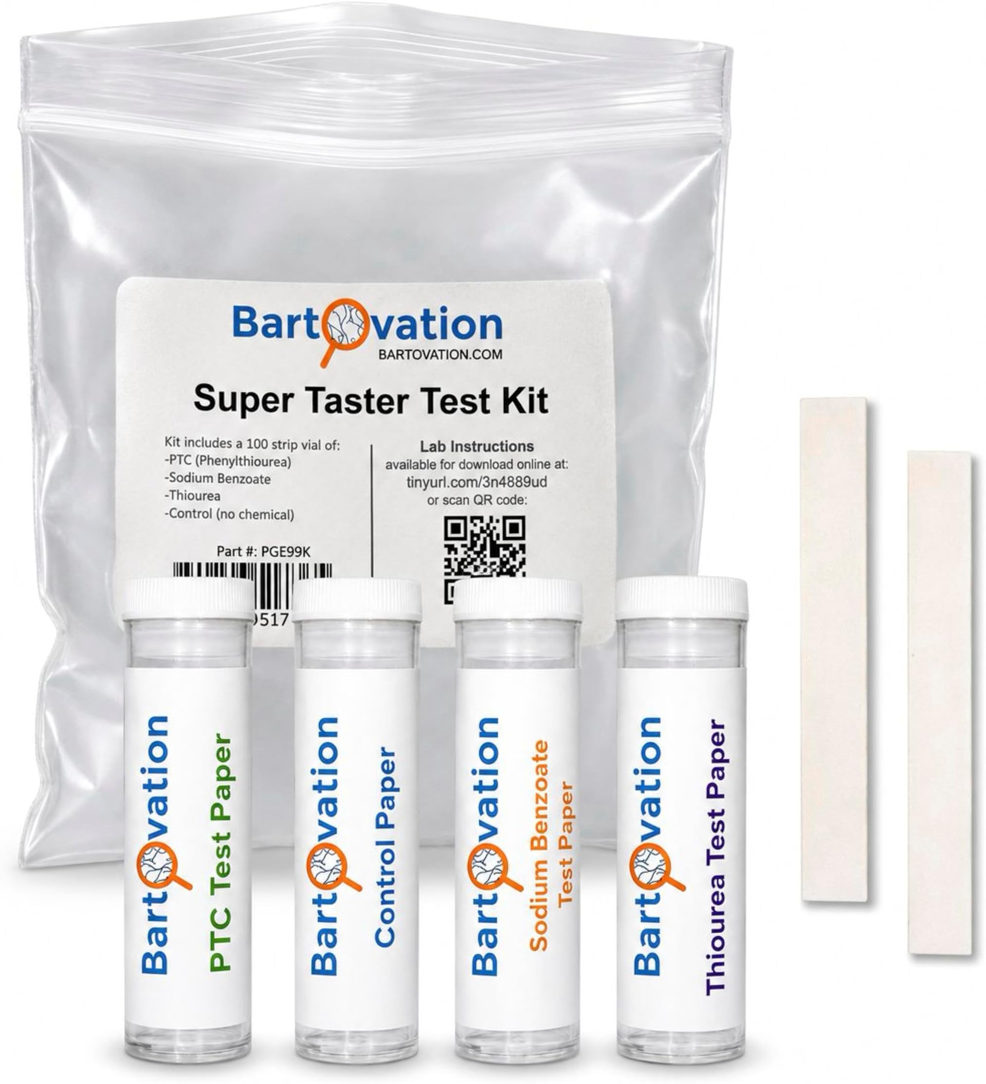 Bartovation Super Taster Test Genetics Lab Kit With Instructions, Phenylthiourea (Ptc), Sodium Benzoate, Thiourea And Control [Each Vial Includes 100 Paper Strips]