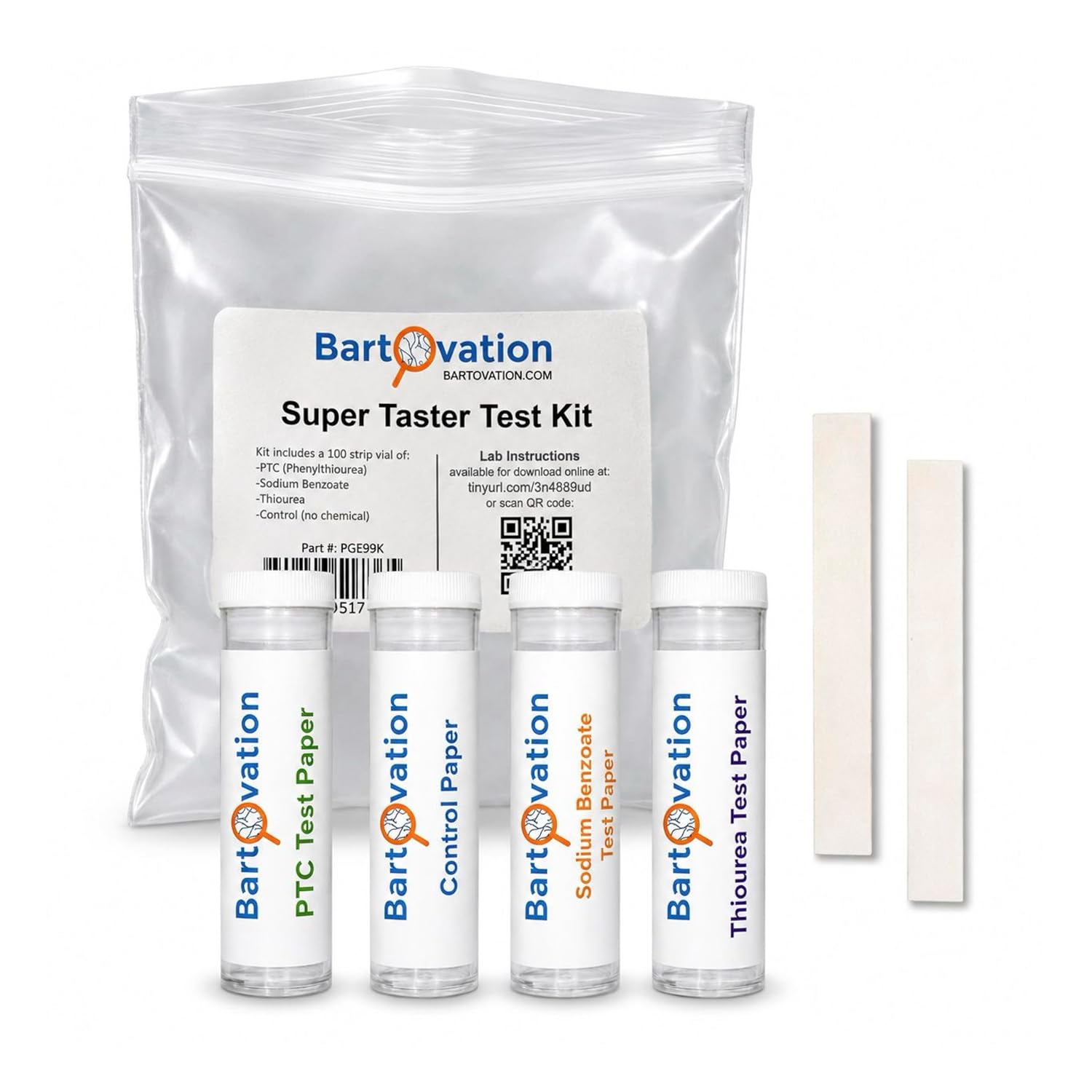 Bartovation Super Taster Test Kit, Classroom Lab, 100 Complete Experiments | Taste genetics kit, PTC strips, sodium benzoate, thiourea, control paper, classroom pack, 100 experiments, made in USA