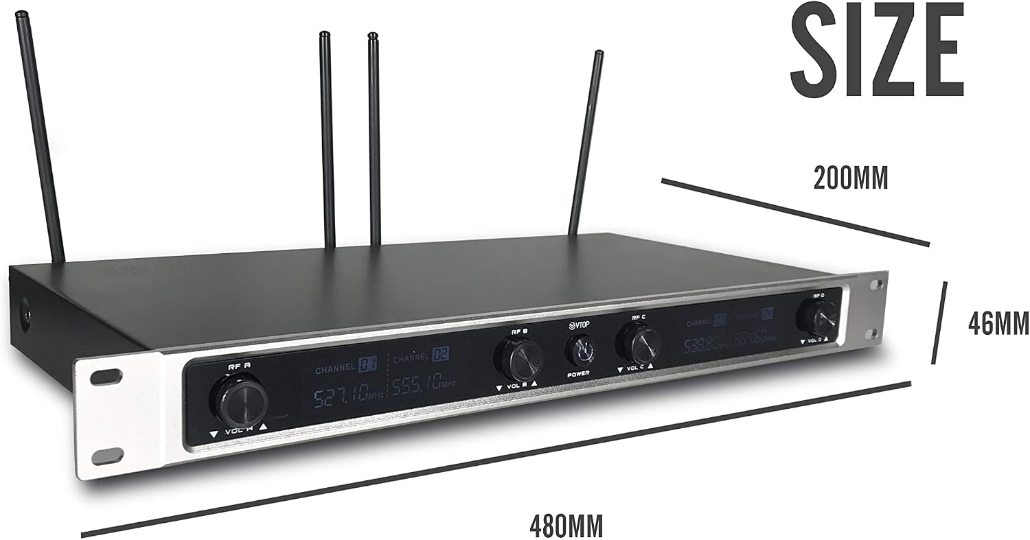 Best Cyber Deals 🔥 VTOP UHF-400 UHF 4 Channel Wireless Microphone System with Four Metal Handheld Microphone for Party/Wedding/Church/Conference/Speech Best Seller VTOP UHF-400 UHF 4 Channel Wireless Microphone System with Four Metal Handheld Microphone for Party/Wedding/Church/Conference/Speech