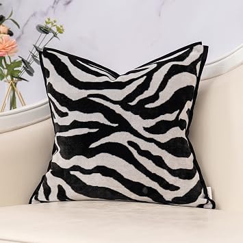Yangest Black Square Pillow Cover Cut Velvet Zebra Print Cushion Cover Luxury Modern Pillowcover for Couch Living Room Bedroom, 20x20 Inch