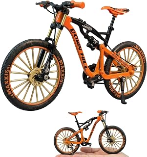 Finger Bike, Miniature Toy Bike for Finger Dexterity and Stress, Orange Alloy Finger Mountain Bike for Display and Play, Compact 10.5 x 19.5 cm Model