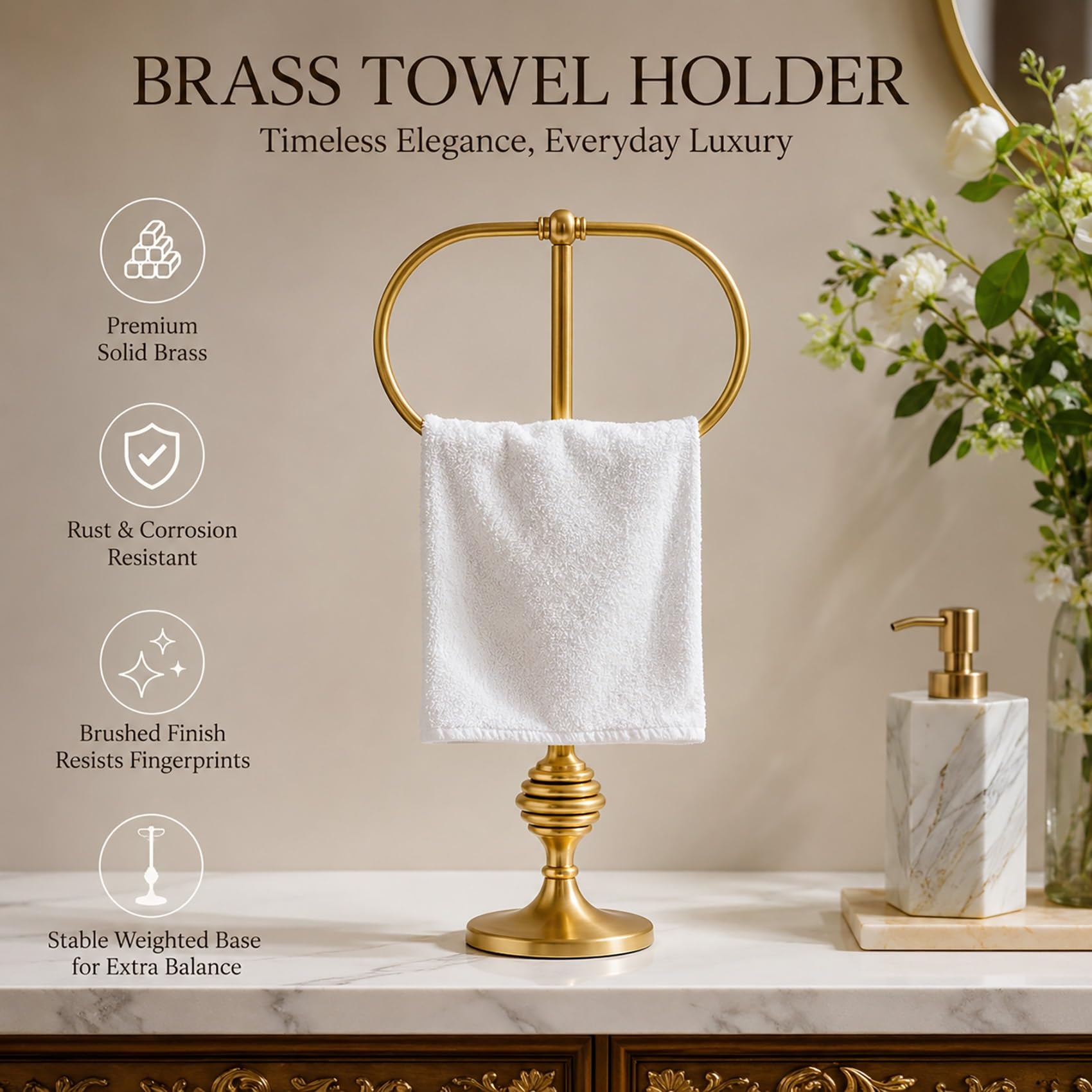 Porte Serviettes Pied Laiton Brossé Rangement Porte Torchon sans Perçage