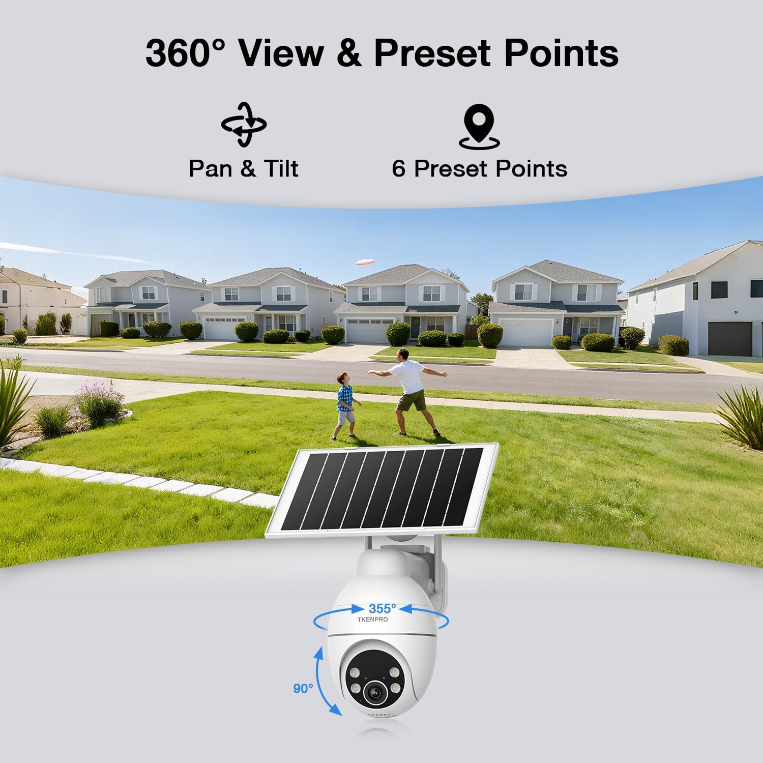 Solar Camera Outdoor Wireless, Always-on-Video Security Camera Wireless Outdoor, Smart 24/7 Recording, Rechargeable Battery, 2K Color Night Vision, Auto-Tracking, 2.4GHz Wi-Fi