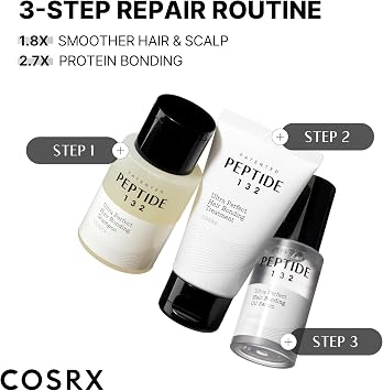 COSRX PEPTIDE 132 Hair Bonding Mini Kit (Shampoo 100 ml + Treatment 60 ml + Oil Serum 28 ml), Repair & Strengthen Damaged Hair
