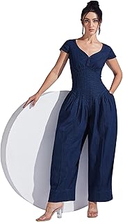 miss chase Womens Scoop Neck Cap Sleeve Pin Tucked Dhoti Style Denim Jumpsuit-picture-13