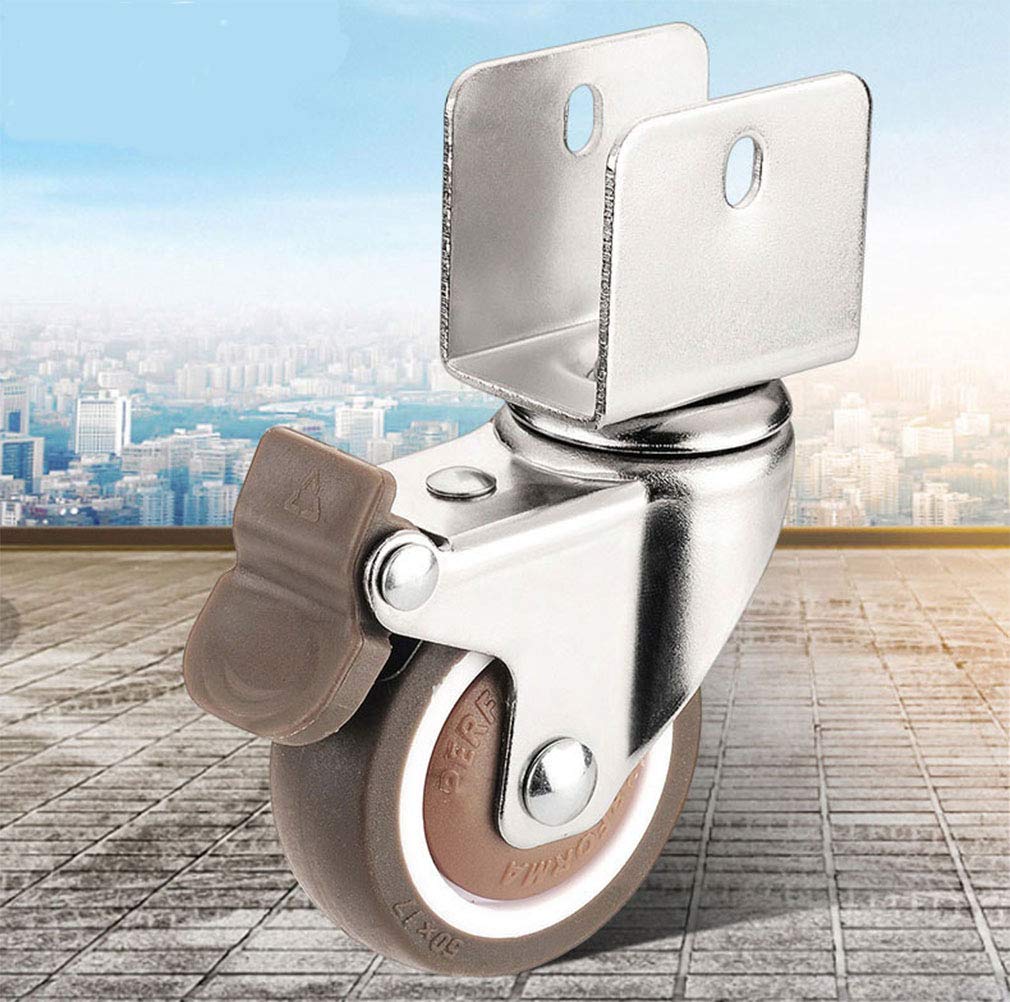 Support en U Chromé Roulettes Pivotantes,50mm Roulettes de Meubles en Caoutchouc,Pivotantes 360° Roues,Muet,Convient pour Lit Bébé,Charge 90KG,avec des Vis,4 Pièces (20mm,4 frein)