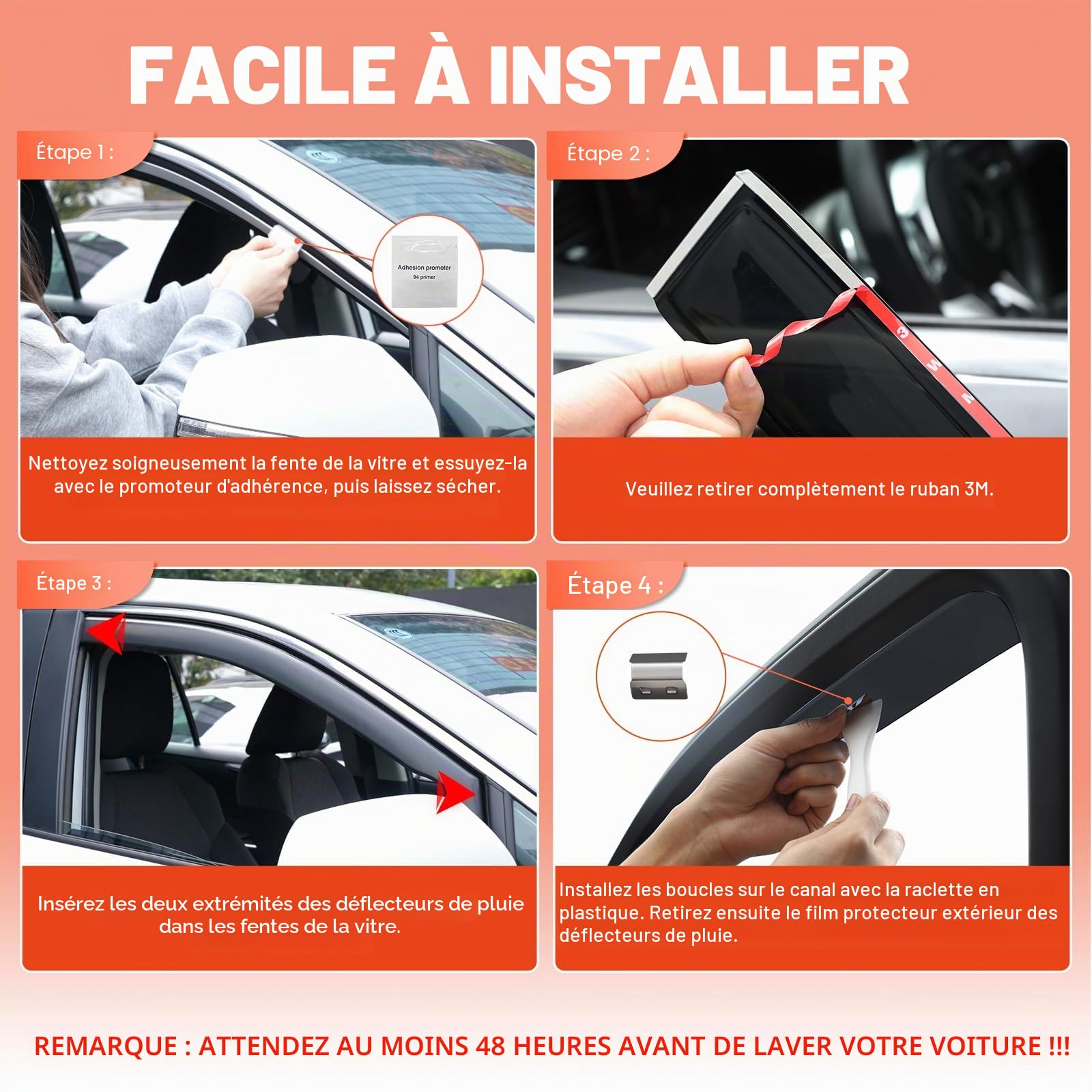 4 pièces Déflecteurs de vent, pare-pluie pour vitres, compatible avec Peugeot 3008 MK2 5 portes 2017-2023, protection contre la pluie et le vent
