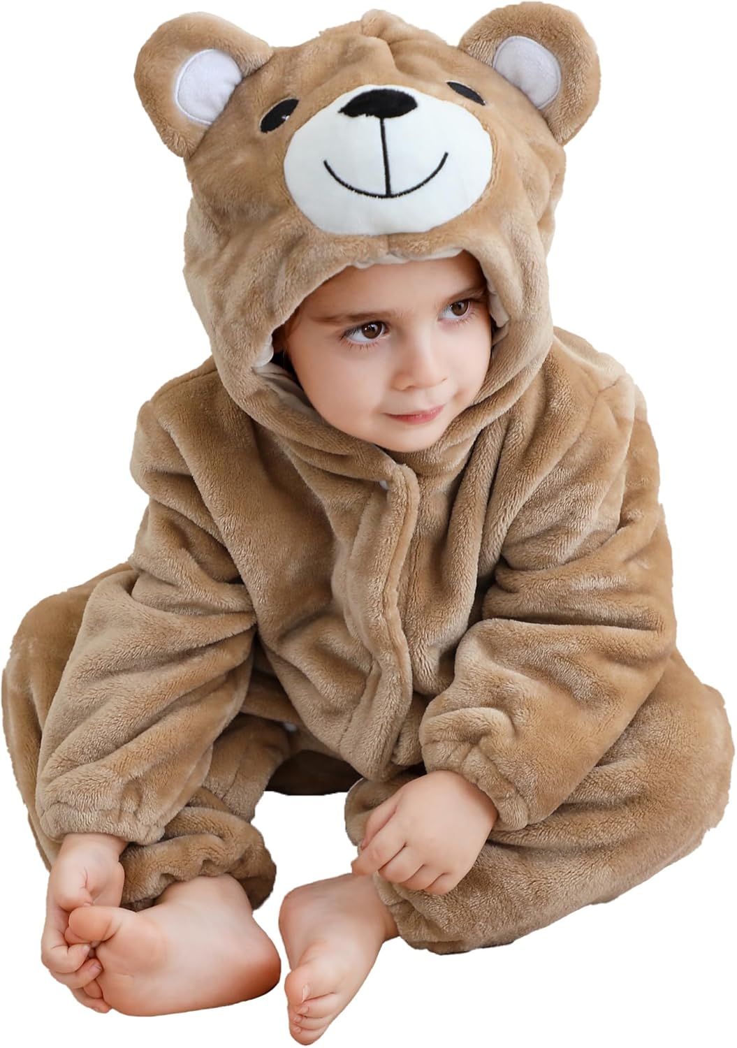MICHLEY Infant Halloween Cosplay Costume Kids' Animal Outfit Hooded Romper Partywear 6-12M,Light Brown Bear