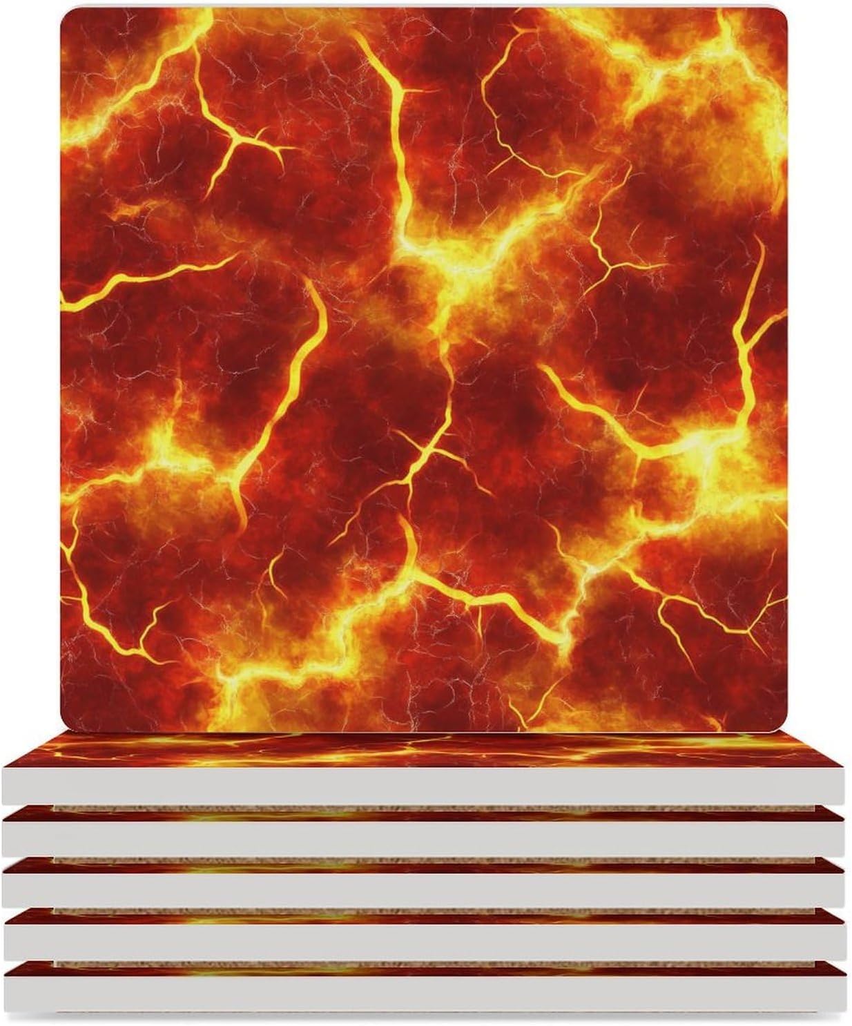 Red Lava Coasters for Drinks Square Table Coasters Set Cup Mats with Cork Base