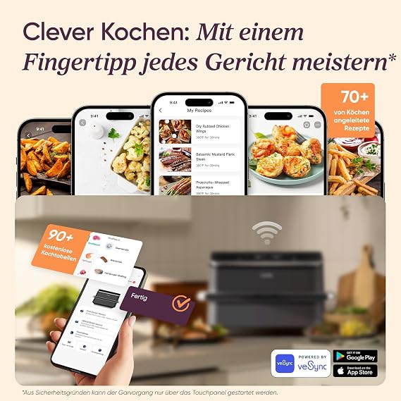 Cosori Airfryer Dual Blaze Twinfry Flexible Chambers 10 L App control temperature up to 240 °C up to 45% energy-saving matte black