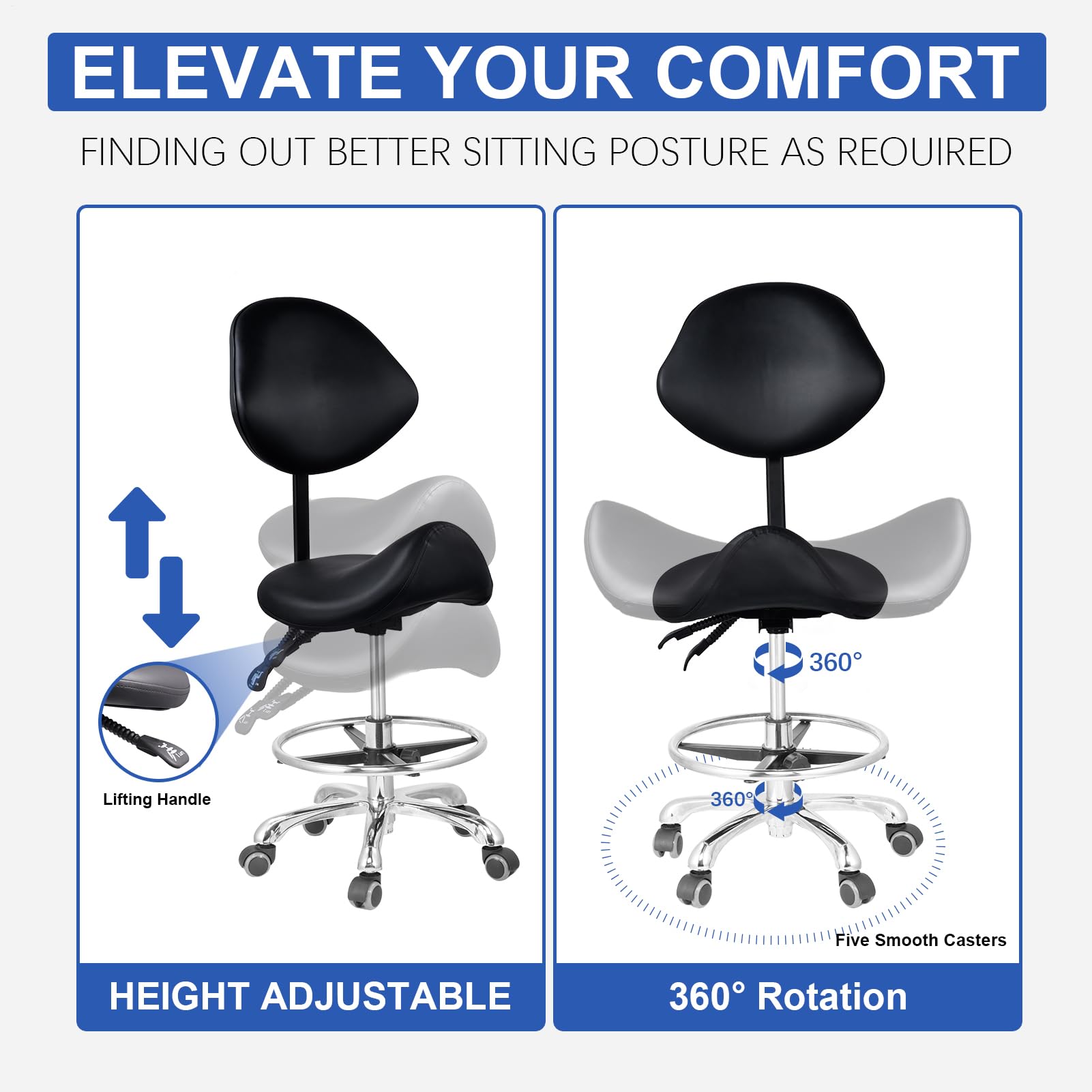 Genérico Taburete con Respaldo y reposapiés, Giratorio hidráulico de Alta Resistencia, Altura Ajustable, Silla para salón, SPA, estética, masajes, clínica dentals y Oficina en casa - Negro