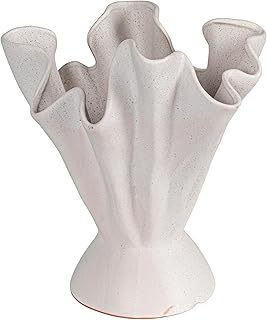 Bloomingville Stoneware Ruffled Vase with Reactive Glaze, Matte Cream