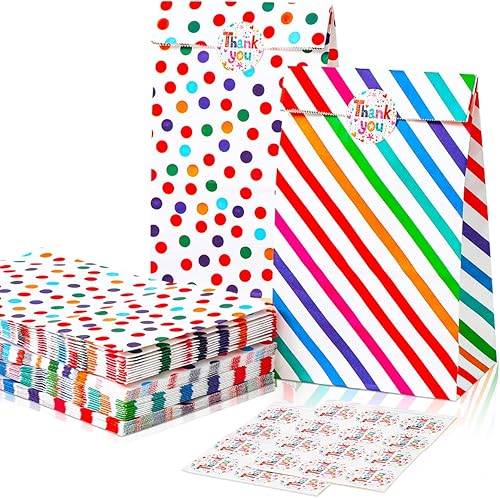 Miniatura 1 de Vammy 30 bolsas de papel de regalo de arcoíris para fiestas, bolsas de regalo de papel kraft seguras para alimentos, bolsas de dulces con 36