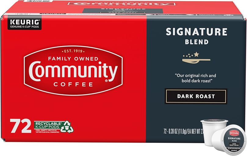 Community Coffee Signature Blend 72 Count Coffee Pods, Dark Roast, Compatible with Keurig 2.0 K-Cup Brewers, Box of 72 Pods (Pack of 1)