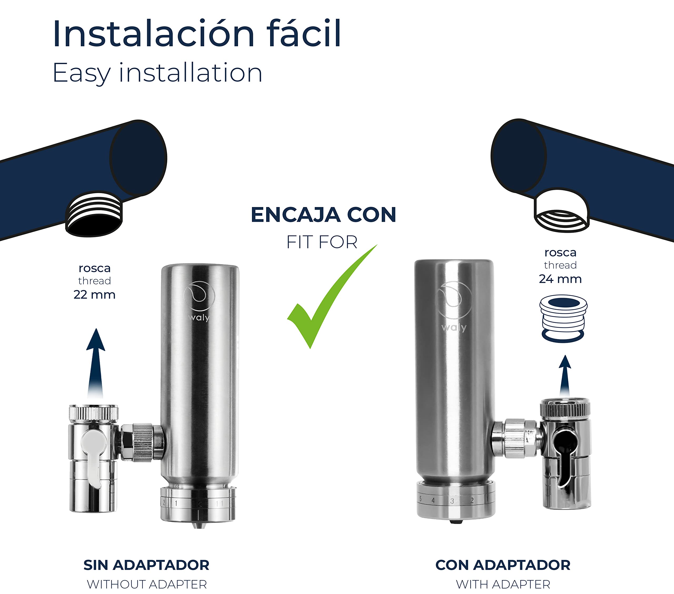 Filtro de Agua para Grifo de Acero Inoxidable — Reduce cloro y metales pesados, mejora el sabor — Instalación rápida — Incluye 1 cartucho de recambio