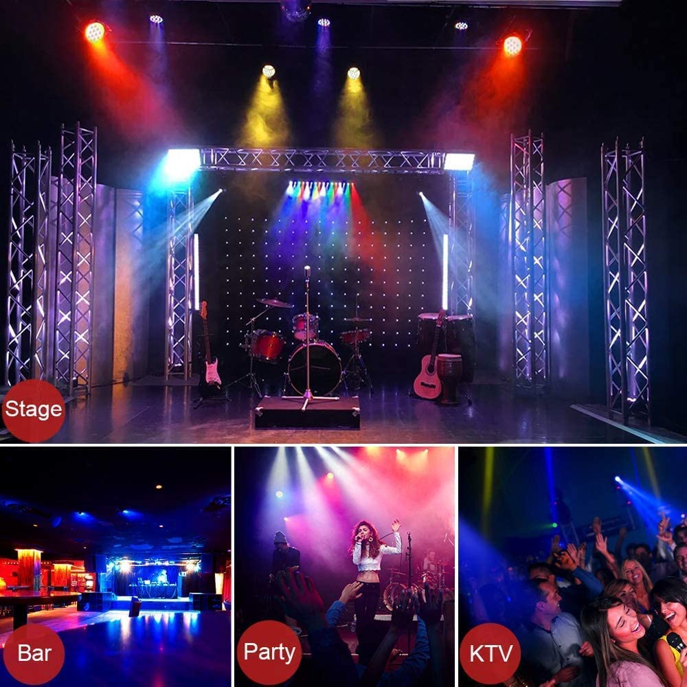 U`King RGB Lumiere de Scene avec Son Activé, 72W Par 36 LED Projecteur Jeux de Lumiere Eclairage Scene avec Télécommande, Lumière Disco pour Fête DJ Bars Groupe Concerts Halloween Noël