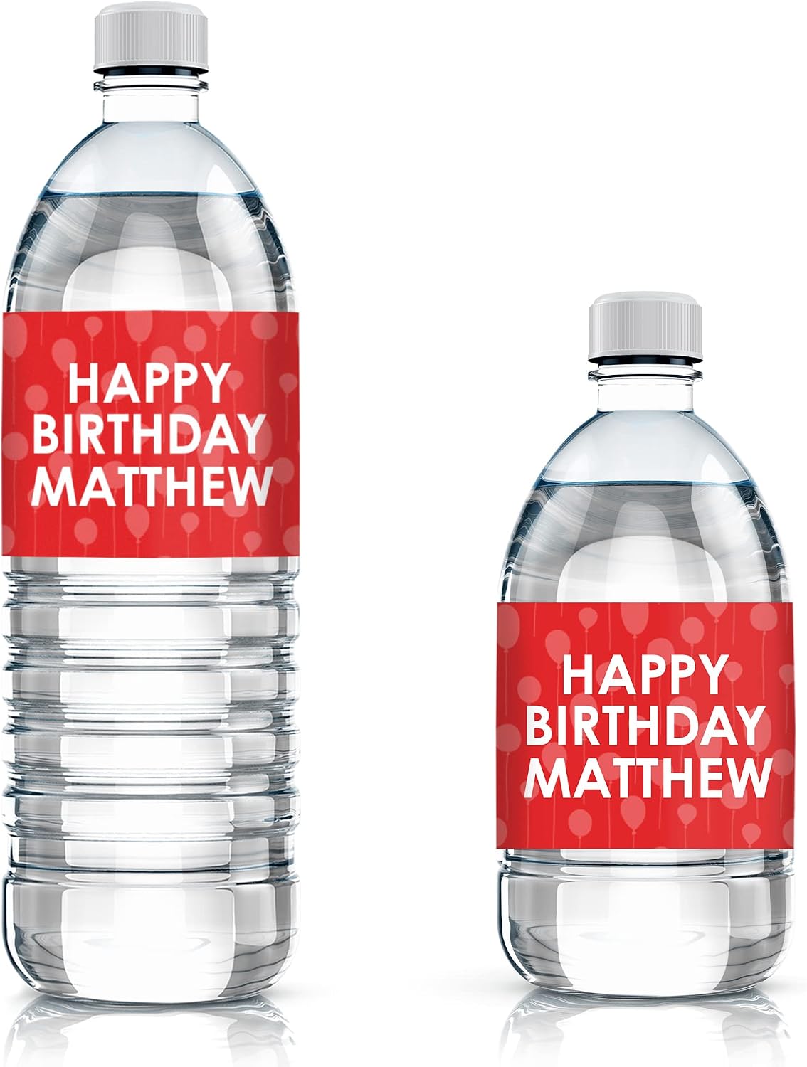 Personalized Red Happy Birthday Party Water Bottle Labels with Name - Waterproof Wrappers - 24 Stickers
