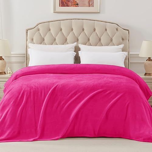 Miniatura 3 de Exclusivo Mezcla Manta de cama de terciopelo de franela de tamaño individual como colcha, cubrecama, funda de cama (90 x 66 pulgadas, rosa intenso)