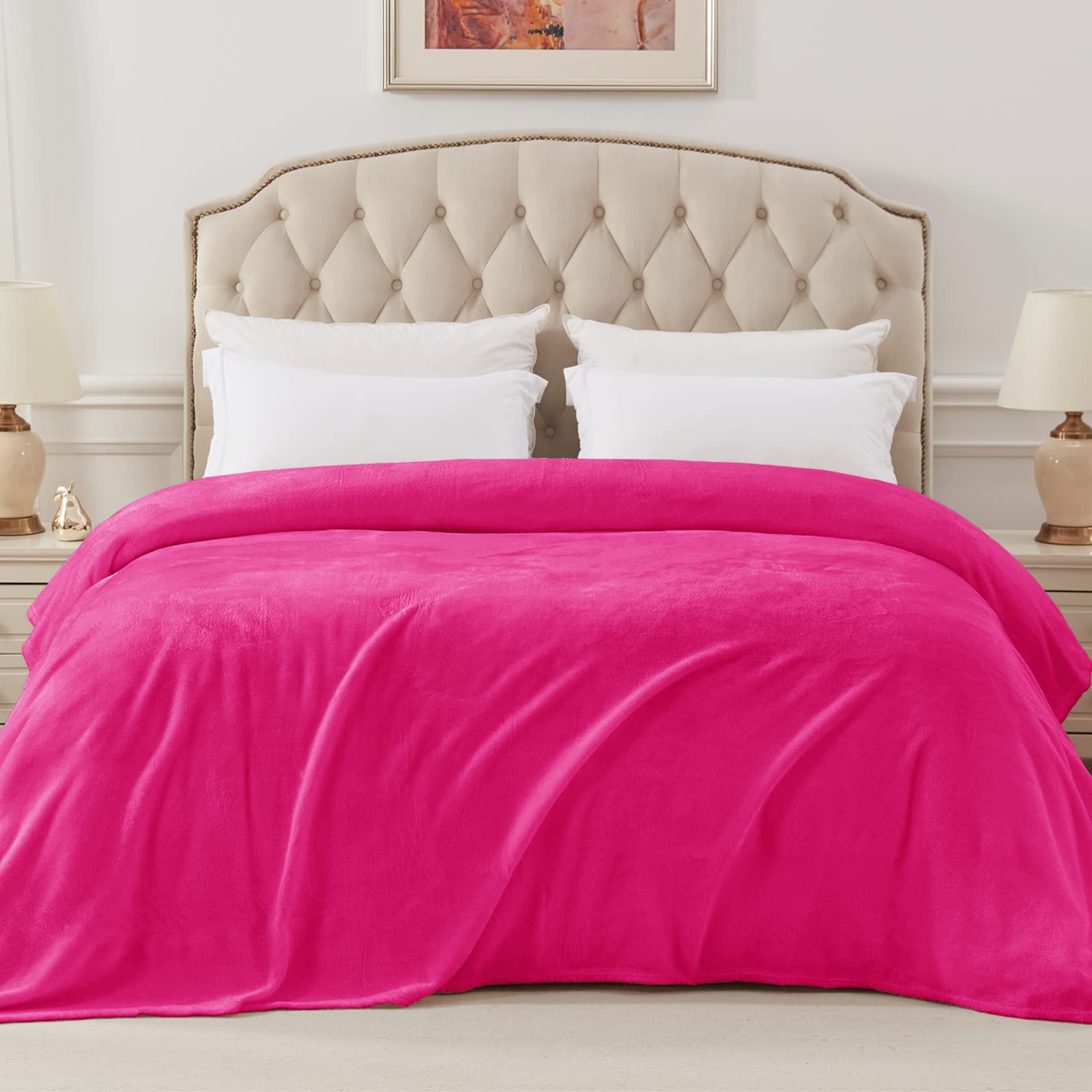 Exclusivo Mezcla Przytulny koc polarowy na kanapę, super miękki i ciepły koc na sofę, koc na porę roku, pluszowy i lekki, 150 x 200 cm, różowy (Hot Pink)
