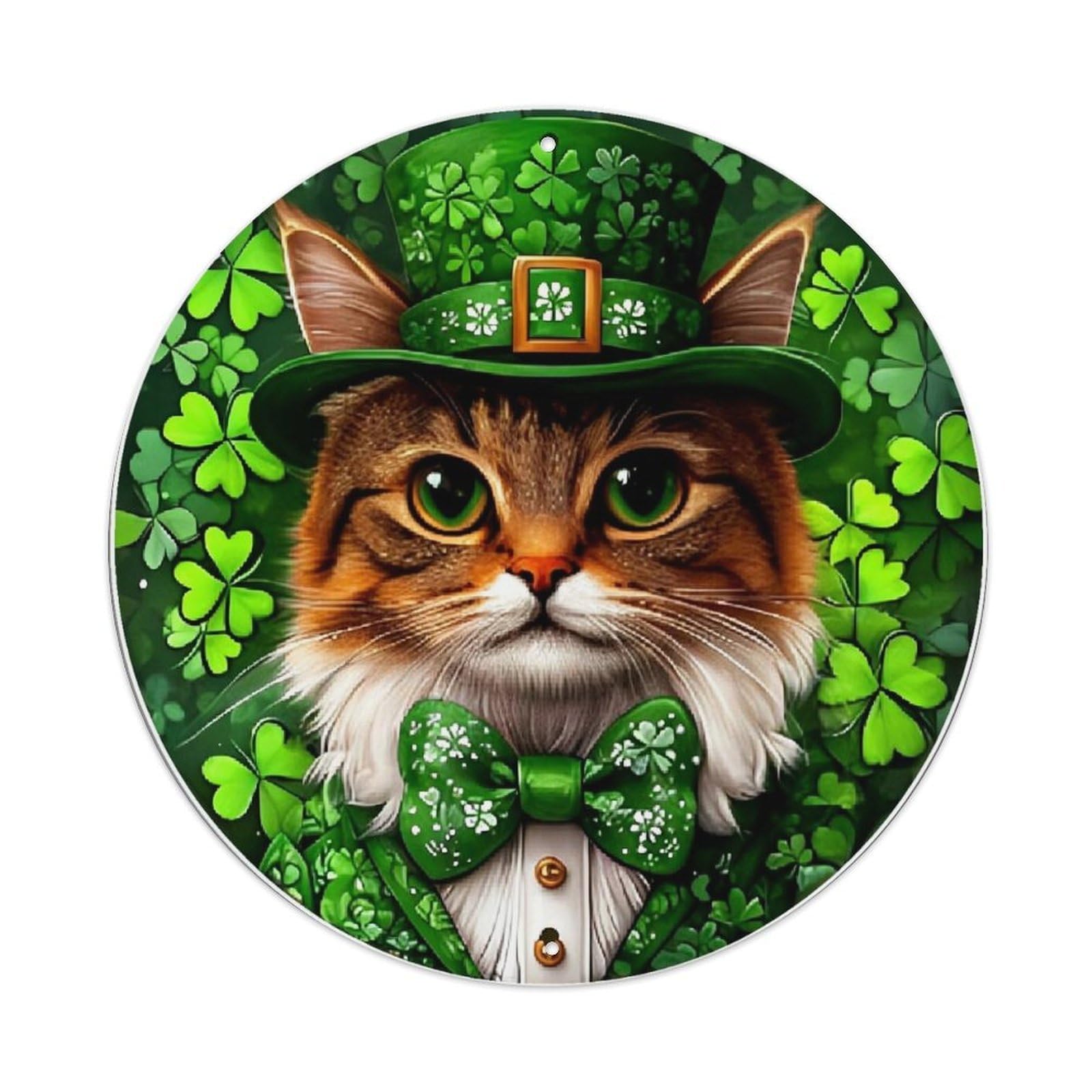 St Patricks Day Cat Design- Retro Metal Tin Sign, Vintage Metal Poster for home, Gaming Room, Studio Workshop,Bar,Garage Wall Art Decor 8x8 inch