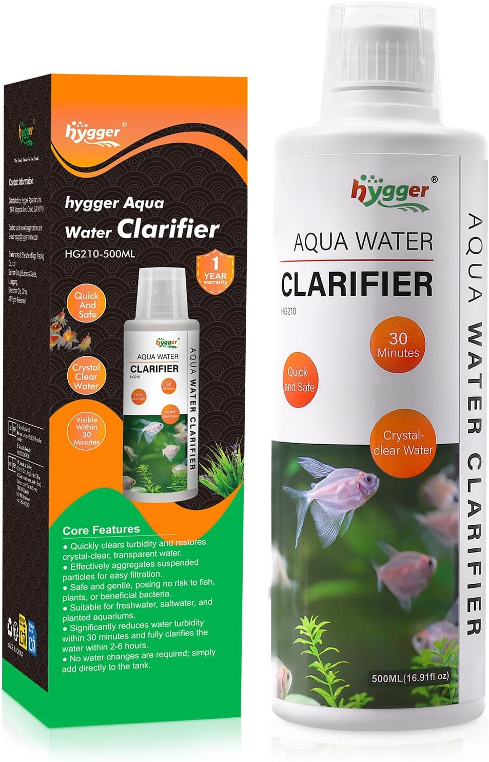 hygger Aquarium Water Clarifier, Water Clarifier for Fish Tank, Clears Cloudy Water for Freshwater and Saltwater Tanks, 1000 ML