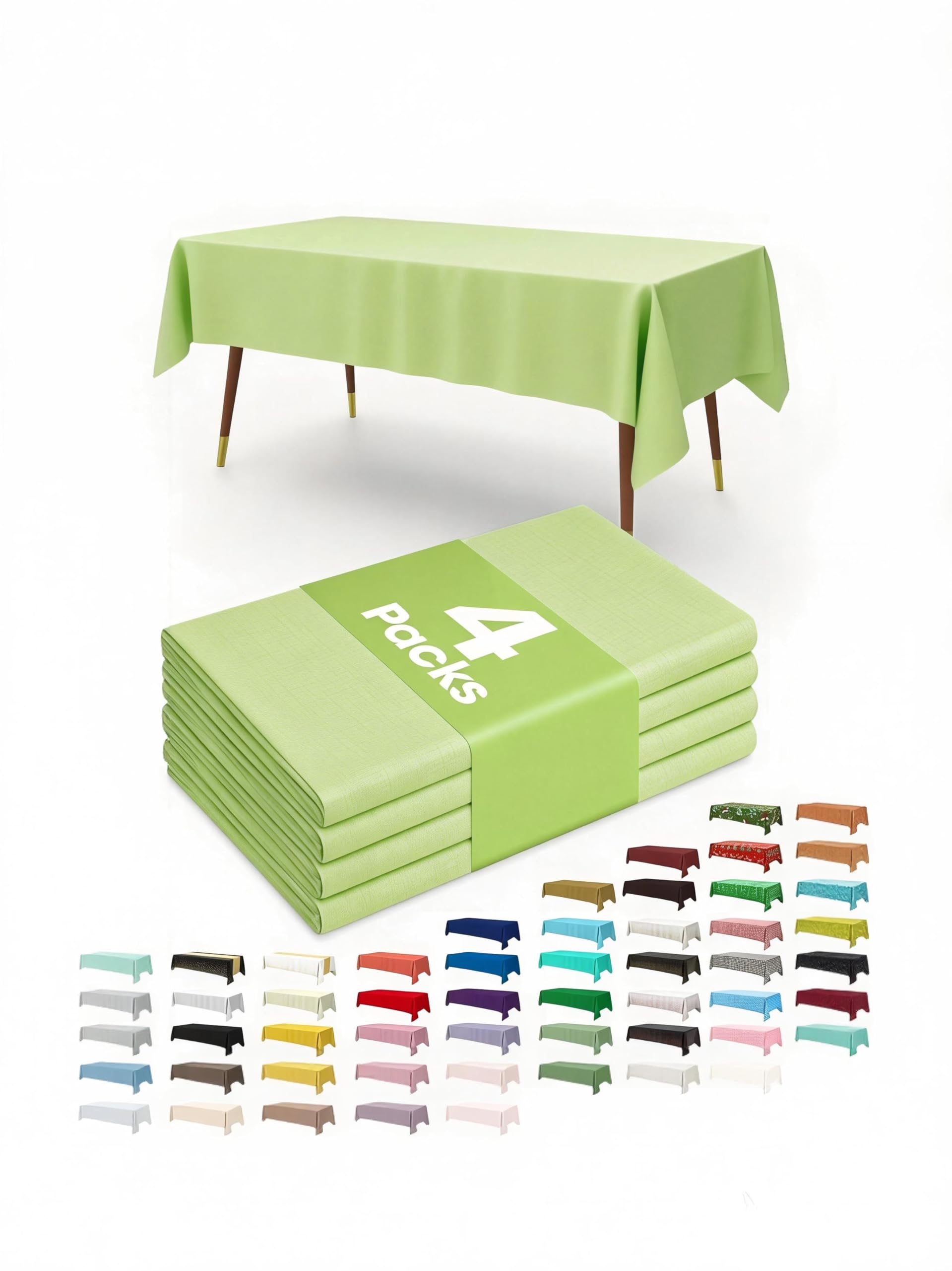 ALUNA Solid Rectangular Plastic Table Cover (137cm x 274cm) 4Count - Elegant & Durable Tablecloth for Parties, Events, and Home Use (Light Green)