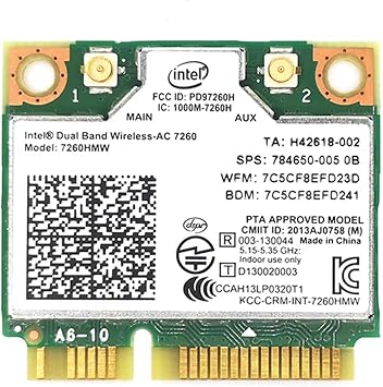 MQUPIN Dual Band Wirless- Intel 7260.HMW Dual Band Wireless Card-AC 7260 Network Adapter+Bluetooth 4.0 USE for Intel AC Half Mini Pcie Card 802.11 b/a/g/n/ac1 Pack