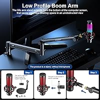Vista 2 de Microphone Arm,Aokeo AK-58 Desk Low Profile Adjustable Mic Boom Arm Stand,Suitable For Blue Yeti,Snowball iCE, HyperX QuadCast,SoloCast,Elgato