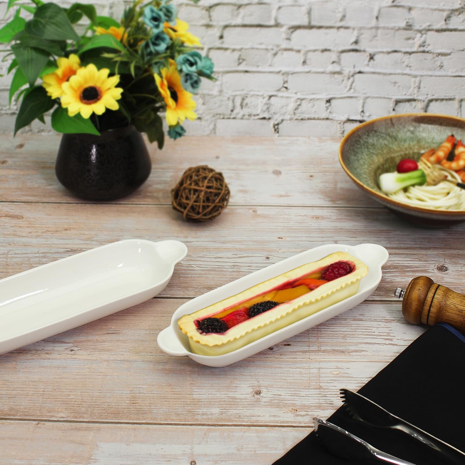 Ceramics Olive Plate, Olive cookies Tray - Large, Chip Resistant, White Porcelain Olive Canoe, Dishwasher Safe, For Snacks, Condiments, Appetizers11.2 Inch