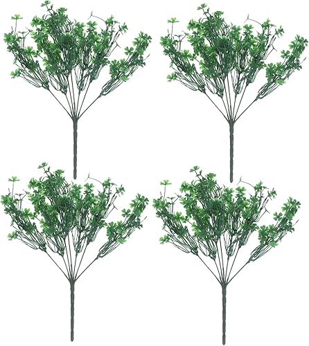 Abaodam 2 arbustos artificiales de trébol de trébol artificial, arbustos de trébol falsos, arbustos de trébol de cuatro hojas, planta falsa de