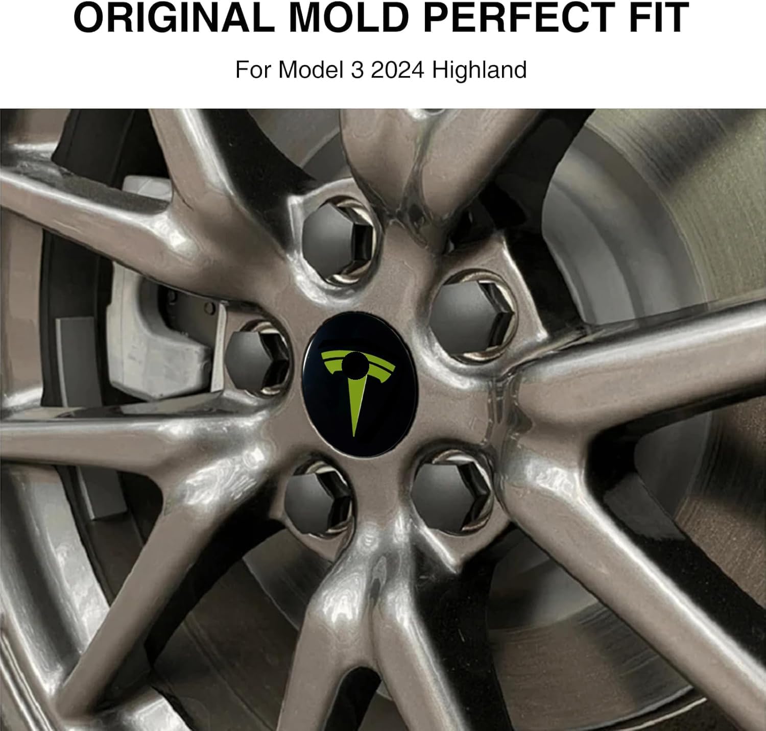 Wheel Center Hub Cap Kit with Tesla Emble Brand Center Caps for Model 3 Model Y with 20 Lug Nut Covers (4PCS) (Green)