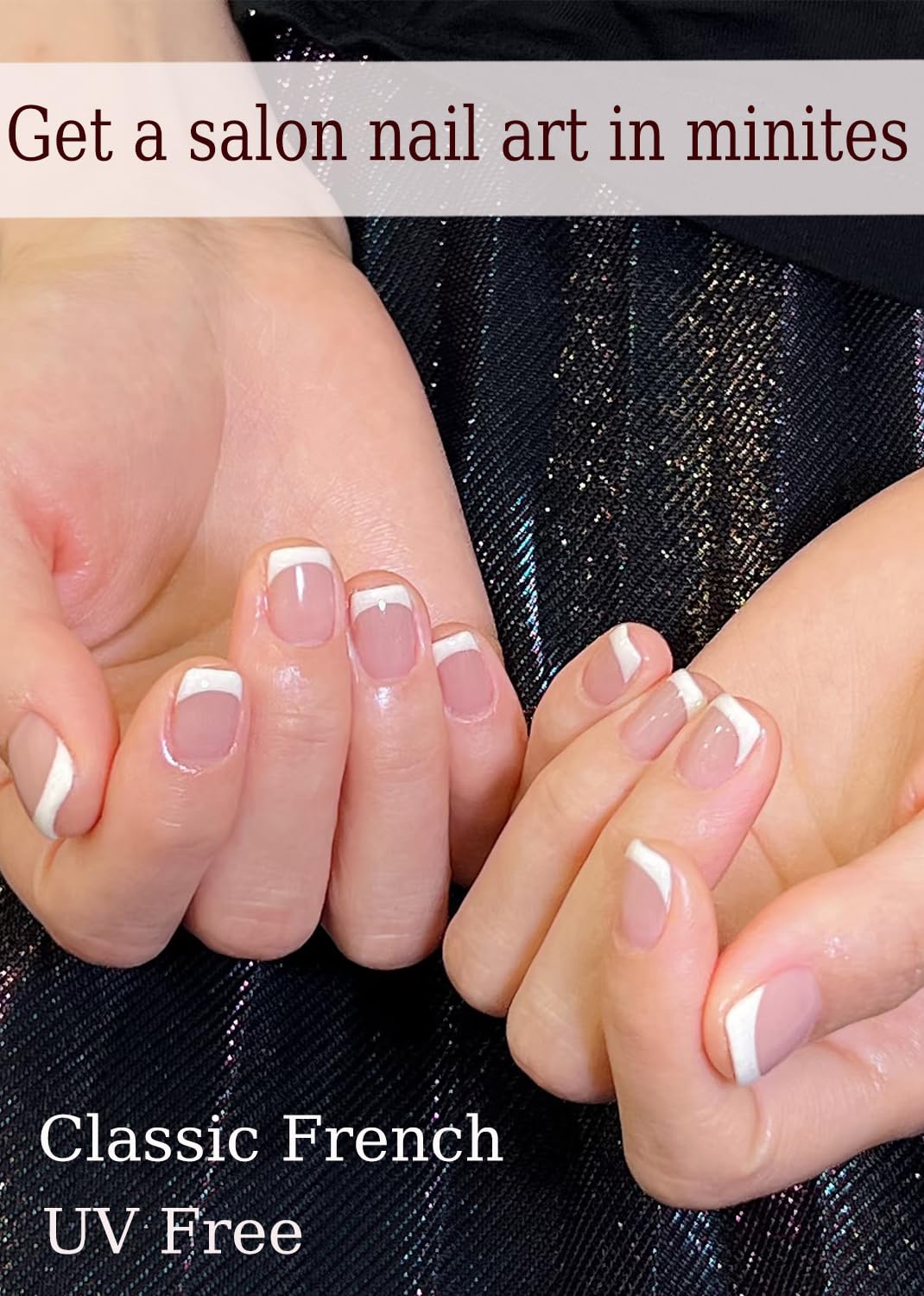 Gel Nail Strips No UV, Classic French, UV Free, Long Lasting Gel Stickers - Contains 22 Wraps, 1 File