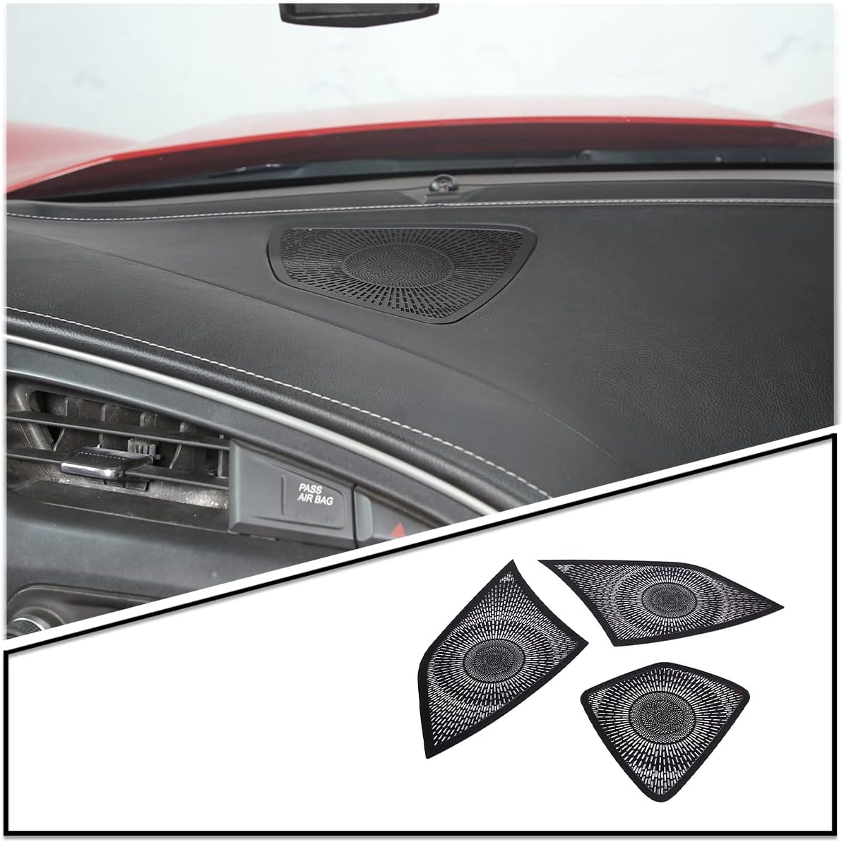 TINKI Stainless Steel Car Interior Instrument Panel Loudspeaker Speaker Decoration Frame Cover Trim Compatible for Chevrolet Corvette C7 2014 2015 2016 2017 2018 2019 Accessories (Black)