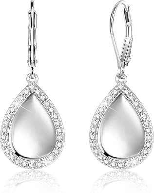 Silver Teardrop Dangle Earrings, Hypoallergenic 14k Gold Plated Waterdrop with Cubic Zirconia Around Dangling Drop Leverback Earrings for Women Trendy Statement Jewelry