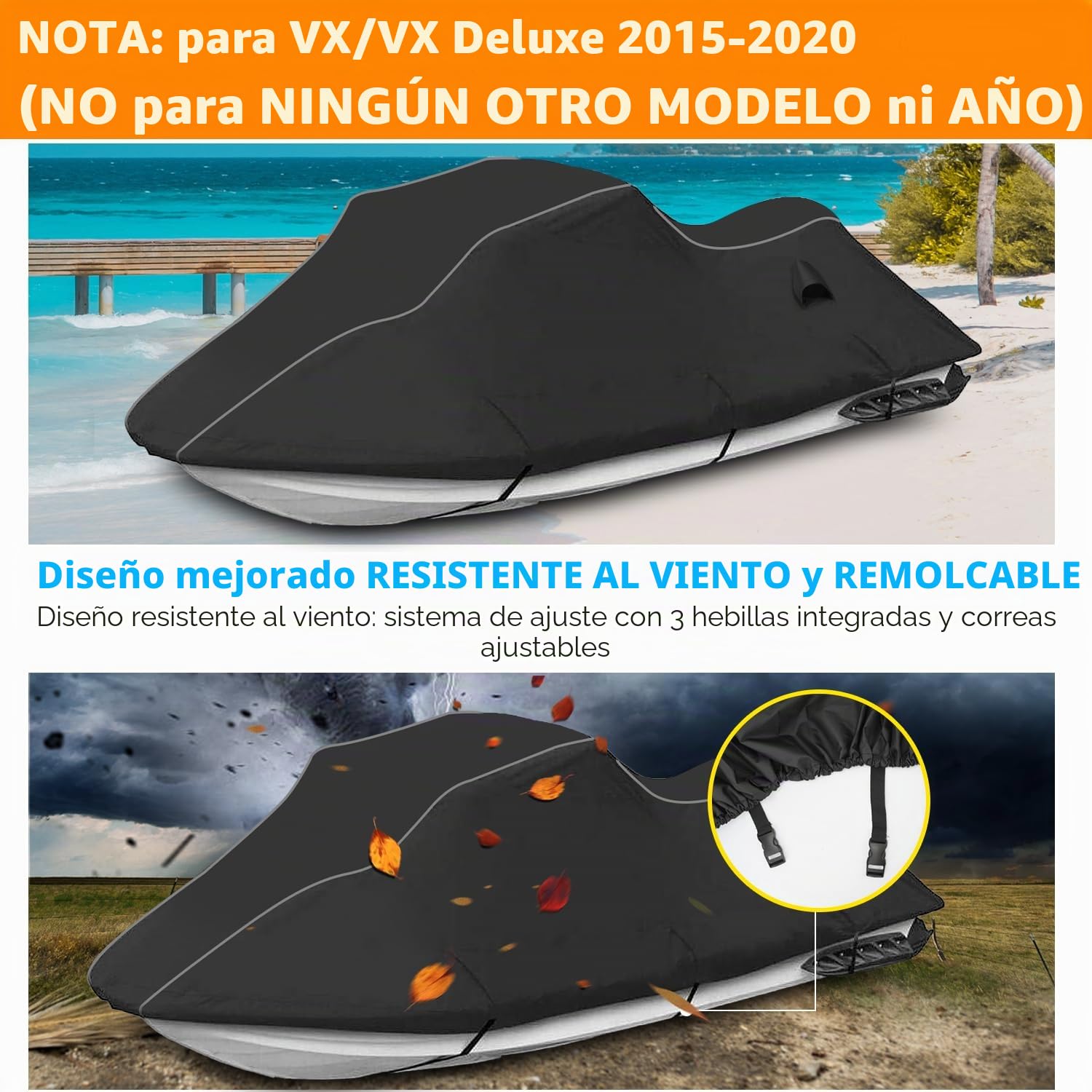 Funda para Remolque de Moto acuática Yamaha VX/VX Deluxe 2015-2020 con Cremallera Impermeable, Oxford 600D, Poliuretano Impermeable, a Prueba de Rayos UV, para Moto acuática Waverunner