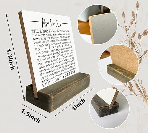 Vista 2 de Placa de madera con cita cristiana como regalo, Salmo 23 - el Señor es mi Pastor, placa con soporte de madera, letrero de madera, regalo