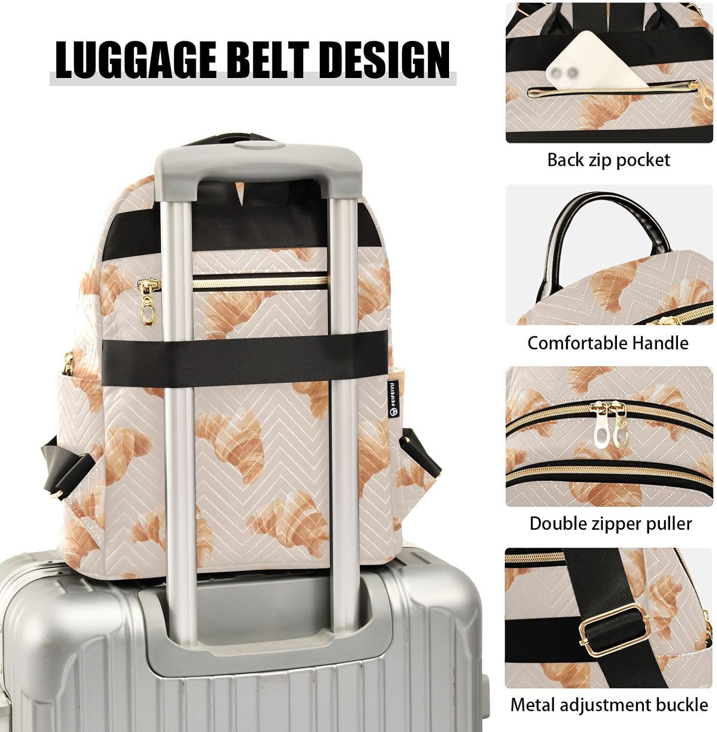 Light Colored Bread Backpack Purse for Women Shoulder Bag Fashion Daypack Ladies Handbag Lightweight Travel Bag Rucksack