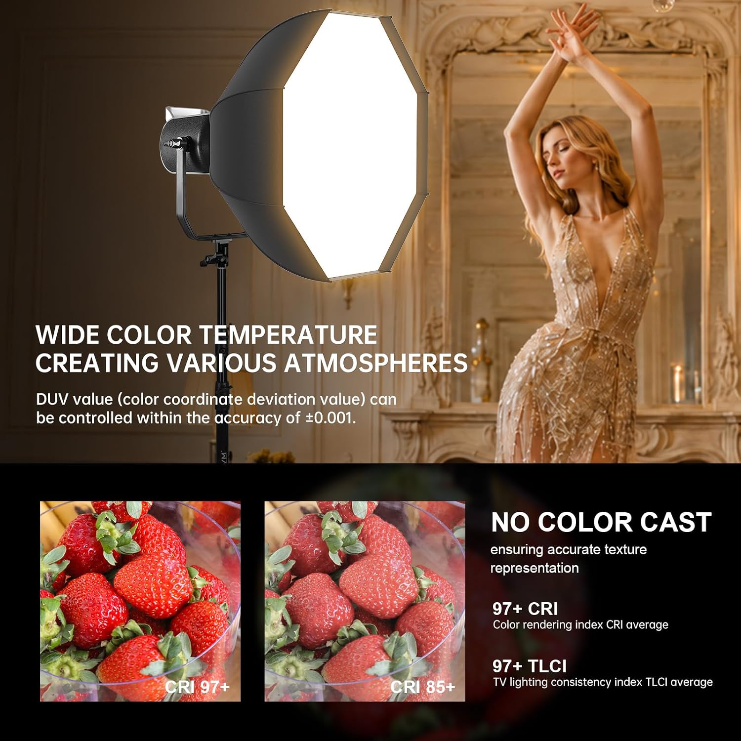 GVM SD300D LED Video Light with Softbox & Light Stand, 300W Video Light Kit with DMX/APP Control,92600Lux@1m,2700K-7500K, CRI97+, Bowens Mount Studio Lights for Studio, Portrait, Commercial, YouTube
